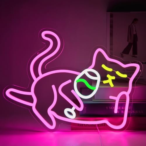 Cat Beer Neon Sign, Bar Neon Signs for Wall Decor, Animal Wall Art Neon Light Sign for Bedroom Men Cave Home Bar Cat Theme Birthday Party Home Area Decor - color: Cat Beer