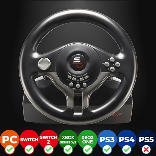SUBSONIC - Superdrive SV250 Racing Wheel Switch 2/Switch PS4 PC Xbox Series | Steering Wheel with Pedals and Paddles - Vibration - 3 Sensitivity Modes - Diameter 22 cm, Rotation 180°
