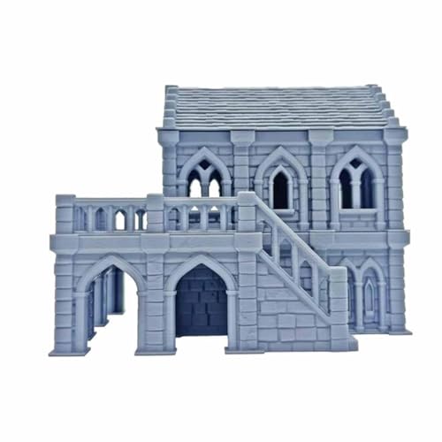 Medieval Miniature Building Terrain 14.9x11x11.7cm, Tabletop Gaming Diorama, PP Plastic Gray Model for RPG Wargame Scenery, Gifts for Collectors Hobbyists