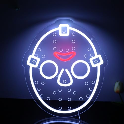 Horror Figure Neon Signs Neon Lights for Wall Decor, Dimmable LED Friday The 13th Neon with USB Power for Kids & Adults Room Decoration, Birthday Party Bar Home Halloween Gift14*12.2inch - color: S-jv