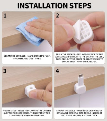 12 Pack Self-Adhesive Magnetic Cable Clips, Under Desk Cable Management Holder for Home Office, Nightstand, Car, Wall, Desktop – Cord Organizer with Residue-Free Removal