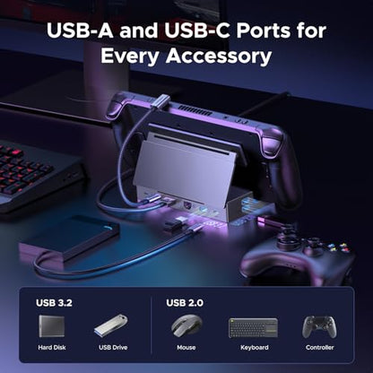 UGREEN Steam Deck Dock 9-in-1 USB C Docking Station with Foldable Stand, 4K@120Hz DP, Gigabit Ethernet, PD 100W, 10Gbps USB A&C 3.2, TF/SD for Steam Deck, Rog Ally, ROG Xbox Ally, Legion Go etc.
