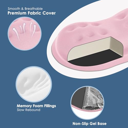 VANKEY Ergonomic Mouse Wrist Rest, Soft Support, Memory Foam Pad, Non-Slip Base (Pale Pink) - color: Pale Pink