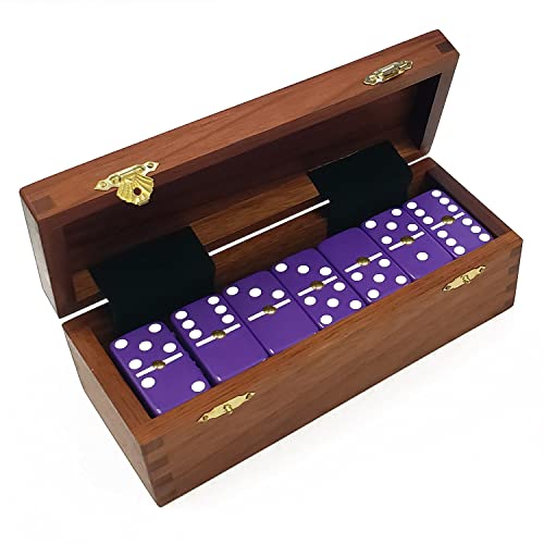 Marion Domino Double Six Purple Jumbo Tournament Professional Size with Spinners in Dovetail Sheesham Wood Box. - color: Purple