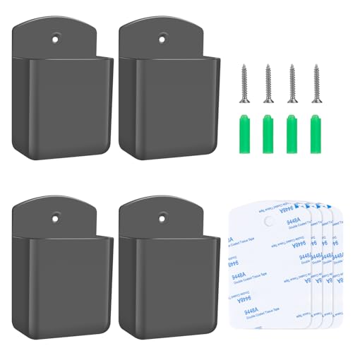 4 PCS Remote Control Holders Wall Mount, Self Adhesive TV Air Conditioner Remote Control Holder, Wall Mount Storage Box Organizer Wall Pen Holder Storage for Home Office School (Grey) - color: Grey, size: 4