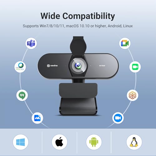 N newline 4K Webcam for PC with PDAF Autofocus, Privacy Cover, Dual Microphones, 4K@30FPS & 1080P@60FPS, Auto Light Correction, Plug & Play USB Camera for Laptop, Mac & Desktop, Streaming - style: 4K Webcam