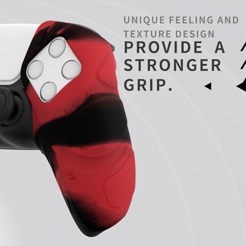 PlayVital Mecha Edition Red & Black Ergonomic Soft Controller Silicone Case Grips for ps5, Rubber Protector Skins with Thumbstick Caps for ps5 Controller - Compatible with Charging Station - color: Red & Black