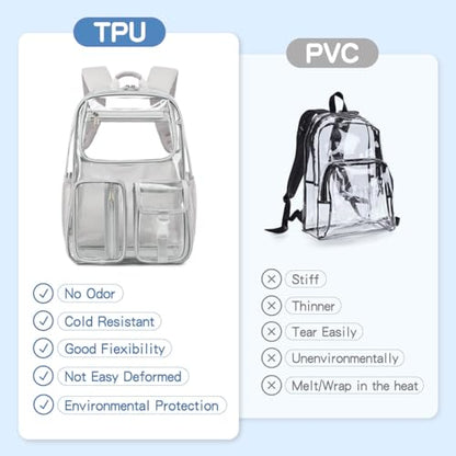 Cusangel Heavy Duty Clear Backpack Clear BookBag,Stadium backpack 16 x11 x5inch TPU Large Capacity See Through Backpack for Sport Events,Travel (Grey) - color: Grey