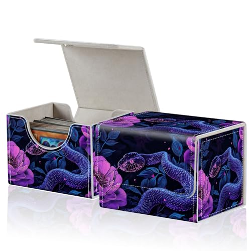 for MTG Commander Deck Box,Card Deck Box for Trading Yugioh MTG,Fits 100 Double Sleeved Cards,PU Leather Strong Magnet Case for Magic Commander TCG CCG,Purple Snake Flower - color: Purple Snake Flower