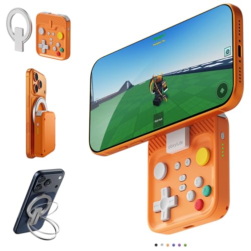 abxylute M4 Snap-On Mobile Gaming Controller for Android & iPhone, Switch 1&2, Portable Bluetooth Controller, Pocket-Sized Retro Arcade Phone Gamepad Kickstand, Dual Joystick Turbo Pro Gaming Magnetic (Orange) - color: Orange