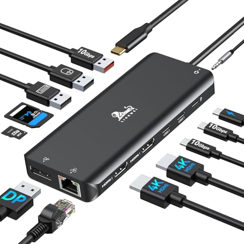 13-in-1 Docking Station Dual Monitor 4K, LIONWEI USB C Dock for Laptop Mac | Dual HDMI+DP, 4K, 10Gbps, 100W PD, Ethernet, Audio, SD/TF, 6 USB C/A Ports, USB C Hub for MacBook/Dell/HP/Lenovo - color: Black-13 IN 1(2 HDMI+DP)