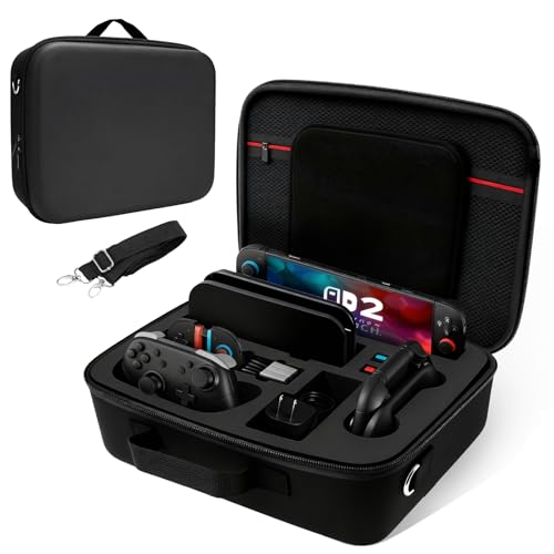 FIWWAT Carrying Case Nintendo Switch 2, All-in-One Protective Hard Case for Switch 2 Console, Dock, Pro Controller and Accessories,21 Game Card Slots, Large Travel Storage Organizer Bag, Black - color: All-in-One Case,Black