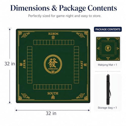 Green Felt Mahjong Mat,Non Slip American Mah Jongg Table Mat | 32in soft neoprene mah jongg mat reduces tile noise protects tabletops & packs easily for game nights or a thoughtful gift - color: 011