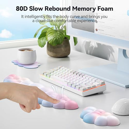 TECKNET Cloud Keyboard Wrist Rest Set, Cloud Wrist Rest with Non-Slip Base, PU Leather Wrist Pad for Keyboard with Ergonomic Memory Foam for Computer Laptop Office Gaming and Pain Relief, Rainbow - color: Rainbow