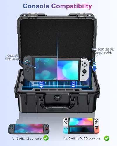 Upgrade Hard Carrying Case for Nintendo Switch 2/Switch 1 Console, All in one Large Capacity Travel Case for Pro Controller&Accessories (Black)