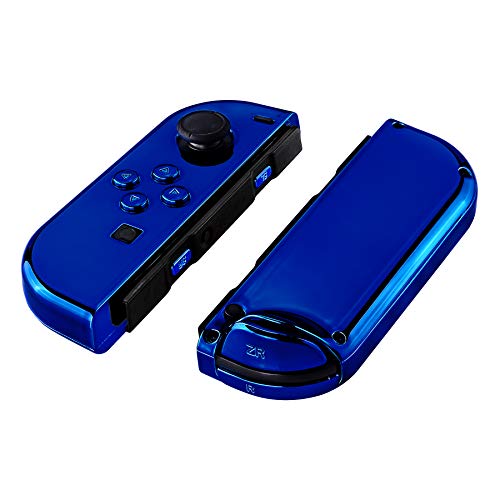 eXtremeRate DIY Replacement Shell Buttons for Nintendo Switch & Switch OLED, Chrome Blue Custom Housing Case with Full Set Button for Joycon Handheld Controller - Console Shell NOT Included - color: Chrome Blue