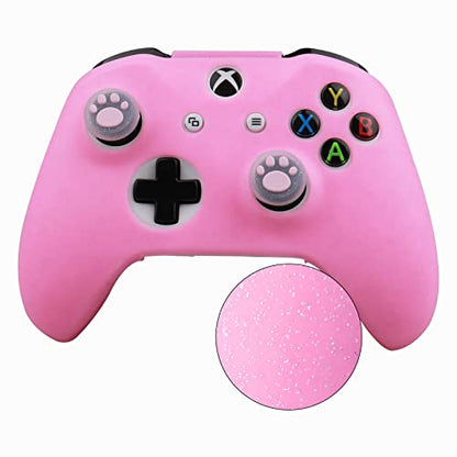 RALAN Glitter Controller Skin for Xbox One, Anti-Slip Silicone Controller Cover Protector Compatible for Xbox 1 Wireless/Wired Gamepad Joystick with 4 Thumb Grips Caps and Black Pro Thumb Grip x 8 - color: Pink