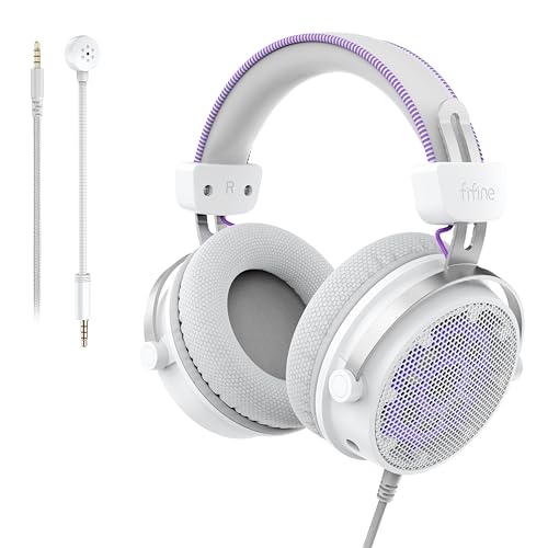 FIFINE AMPLITANK HD18 Lite WP Open Back Monitor Headphones with 3.5mm Jack | Open Soundstage for Monitoring, 53mm Drivers, Detachable Mic, Airy Earcups, for PC, Microphone, Soundcard, Gaming Consoles - color: White and purple