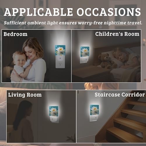 Beautiful White Lotus Flower Night Light Plug-into Wall, Nightlight with Dusk to Dawn Sensor, Energy Efficient Lamp for Bedroom/Bathroom/Kitchen/Hallway/Stairs - color: Beautiful White Lotus Flower