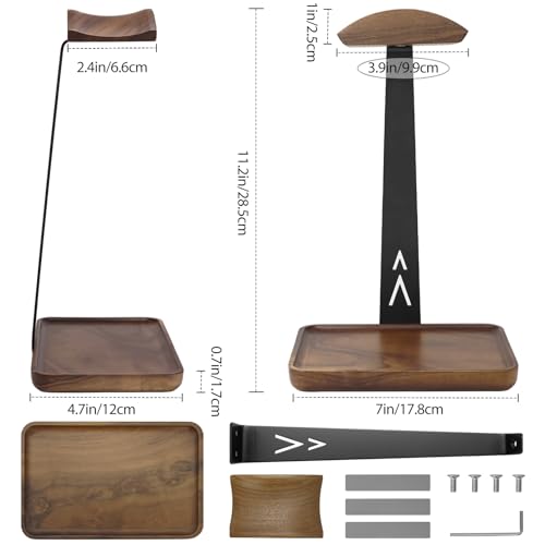 GEVO Headphone Stand, Walnut Wood Headset Stand with Controller Holder, Headphones Holder for Gaming, Office and Desk Compatible with AirPods Max, Bose, Sennheiser, Corsair