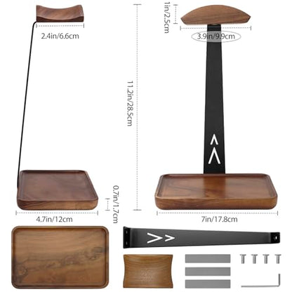 GEVO Headphone Stand, Walnut Wood Headset Stand with Controller Holder, Headphones Holder for Gaming, Office and Desk Compatible with AirPods Max, Bose, Sennheiser, Corsair