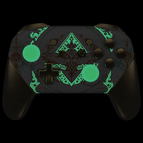 eXtremeRate Glow in Dark - Totem of Kingdom White Faceplate Backplate Handles for Nintendo Switch Pro Controller, Soft Touch Replacement Grip Housing Shell Cover Buttons for Switch Pro Controller - color: Glow in Dark - Totem of Kingdom White