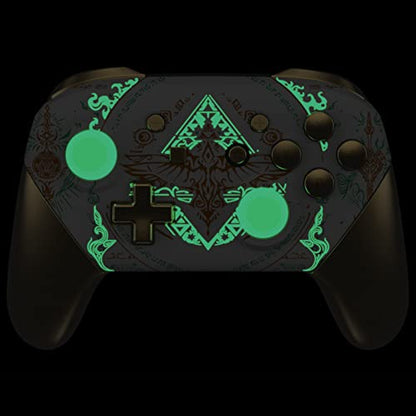 eXtremeRate Glow in Dark - Totem of Kingdom White Faceplate Backplate Handles for Nintendo Switch Pro Controller, Soft Touch Replacement Grip Housing Shell Cover Buttons for Switch Pro Controller - color: Glow in Dark - Totem of Kingdom White