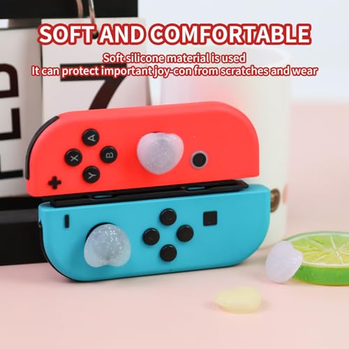 Switch Joycon Thumb Grips Caps, 4 PCS Cute Kawaii 3D Silicone Analog Thumbstick Button Cover Compatible with Nintendo Switch Lite/OLED Joystick Caps (Multicolor Glitter Heart) - color: Multicolor Glitter Heart