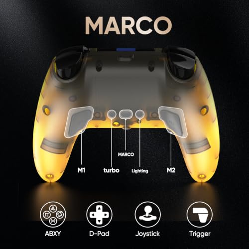 BETMI LED Wireless Controller for PS5, Pro/Slim/Steam Deck/PC(Frosted Glod) | Hall Joysticks/Trigger, Marco Back Button, Turbo, Dual Vibration, 6-Axis, 3.5mm Jack, Built-in Mic, Gamepad with Speaker - color: Frosted Glod
