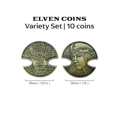 Norse Foundry Adventure Coins - A Set of 10 Metal Plated Novelty Coins in Elven Style - Perfect for Any Roleplaying Game (RPG) or LARP Session - style: Elven