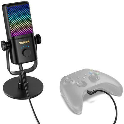TONOR Gaming Microphone Compatible with Xbox, RGB Condenser Streaming Mic, Low Noise, Gain Control, One Tap Mute, Compatible with Capture Card, 200 cm/78inch Cable, Desktop Stand, Black TCX3 - color: Black, style: Microphone