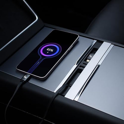 USB Hub Charger for Tesla Model 3 Highland 2024-26&Model Y Juniper 2025-26 | Center Console with Two 27W Fast Charging Retractable Cables Phone Charger Docking Station Accessories,Seamless Fit,OEM - color: for Model Y 2025-2026 & Model 3 2024-2026