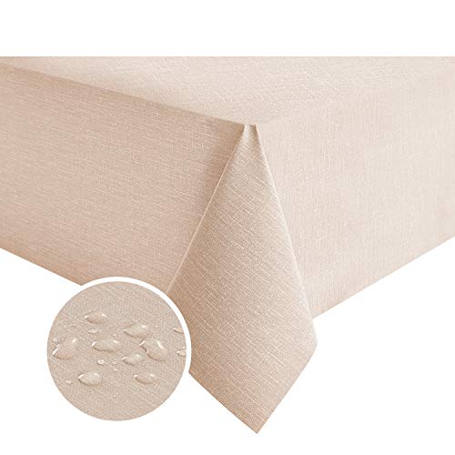 NLMUVW Square Vinyl Tablecloth 100% Waterproof Oil Proof PVC Table Cloth Wipe Clean Table Cover for Kitchen Dining Picnic, Champagne, 42 x 42 Inch - color: Champagne, size: 42" x 42" (Square)