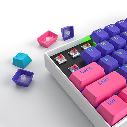 Protable 60% Percent Gaming Keyboard Mechanical, Mini Compact RGB Backlit 61 Keys Wired Office Keyboard with red Switch for Mac/Win (Purple/red Switch) - color: purple/red Switch