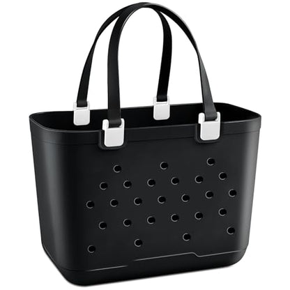 X-Large Rubber Beach Tote Bag, 18.9 "L x 9.4 "W x 13.8 "H Waterproof EVA Beach Totes with Zipper Pocket - color: Black