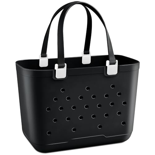 X-Large Rubber Beach Tote Bag, 18.9 "L x 9.4 "W x 13.8 "H Waterproof EVA Beach Totes with Zipper Pocket - color: Black