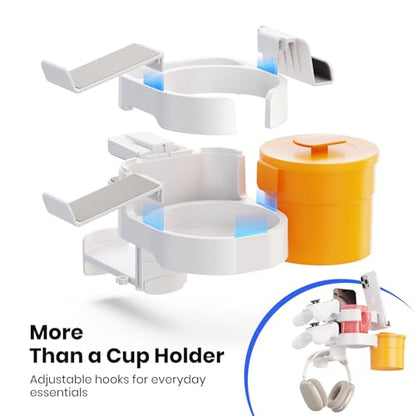 7-in-1 Cup Holder - EURPMASK Desk Organizer with Headphone, Controller Holder, Snack Bucket, and Phone Holder, Clamp-On Desk Accessory with Sturdy Large Storage, Easy to Install, White - color: White