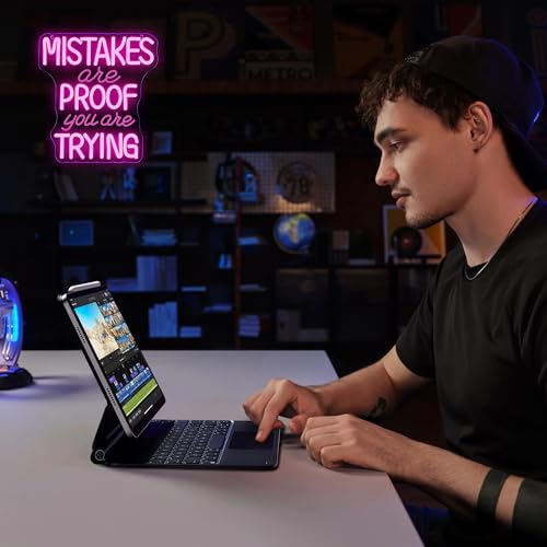 Allball Mistakes Are Proof You Are Trying Neon Sign, Motivational Neon Sign USB Powered LED Dimmable, for Classroom Office Children Room Bedroom Living Room Sign, Graduation Gift(11.8 * 11 In) - color: pink1