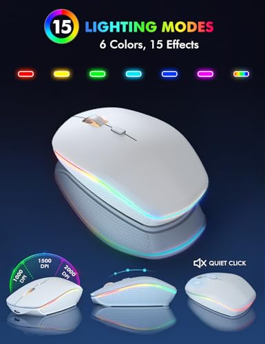 Wireless Keyboard and Mouse - RGB Backlit, Rechargeable & Light Up Letters, Full-Size, Ergonomic Tilt Angle, Sleep Mode, 2.4GHz Quiet Keyboard Mouse for Mac, Windows, Laptop, PC, Trueque(White) - color: White