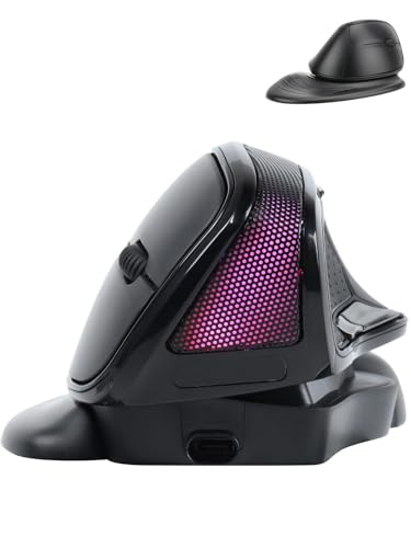 Wireless Mouse Large Angle Adjustable Ergonomic Vertical Upright Carpal Tunnel Ergo Right Hand 6 buttons USB Optical Mice for PC Laptop Computer Gift,3600 DPI,Removable Palm Rest,RGB Light