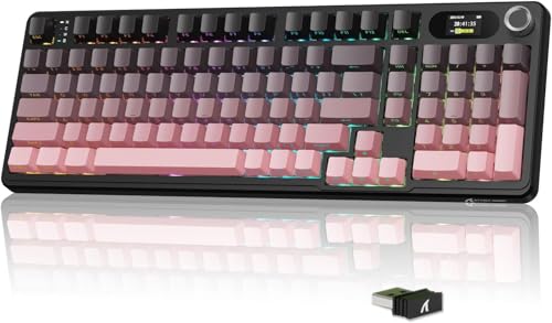 MAMBASNAKE Attack Shark X98 Pro Wireless Mechanical Keyboard with Screen & Knob, 2.4G/USB-C/BT5.0 Gasket Hot Swappable Creamy Keyboard102 Keys, Web Driver RGB Gaming Keyboard for PC/Mac/PS4/Xbox - color: Pink