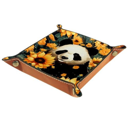 Double Sided Dice Tray, PU Leather Dice Holder Portable Folding Dice Rolling Tray for use as DND Dice Tray D&D Dice Tray or Dice Games, Panda Yellow Sunflower - color: Multi 1