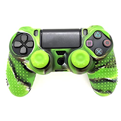 Silicone Skin Cover for Ps4 Controller (1pc Anti-Slip Case, 1 Pair L2 R2 Trigger Extender, 4pcs Thumb Grips,4pcs LED Light Bar Decal) Protector for DualShock PS4/ Slim/Pro Controller (Green granular) - color: Green granular