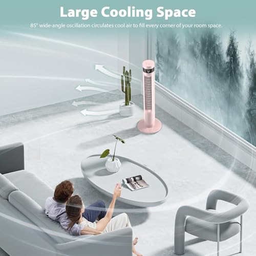 Antarctic Star Tower Fan 85°Oscillating Fan Quiet Cooling 12H Timer Remote Control Bladeless Electric 3 Speeds Wind 3 Modes, 35INCH, PINK | 85° Oscillating, Quiet Remote Control Bladeless 3 Wind Mode 12H Timer for Bedroom Office - color: Pink, size: 35 in