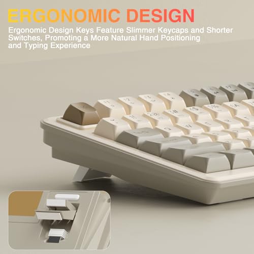 SOLAKAKA SK90 75% Wireless Gaming Keyboard - 4000mAh Tri-Mode (BT5.0/2.4G/USB-C) Cute Creamy Gaming Keyboard with Number Pad, Media Knob, RGB Backlit, Quiet Keys Silent Office Keyboards for PC MAC - color: Creamy, size: SK90 - Wireless