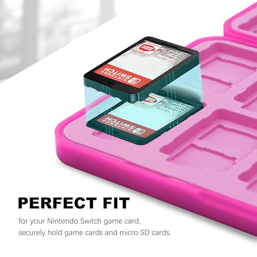 FYY Nintendo Switch Game Case Holder for Switch 2 Cartridge, Magenta & Pink | 24 Game Card Slots & 48 Micro SD Card Slots, Hard Shell, Silicone Lining - color: B-Magenta Pink