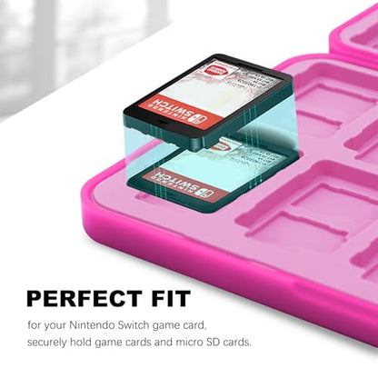 FYY Nintendo Switch Game Case Holder for Switch 2 Cartridge, Magenta & Pink | 24 Game Card Slots & 48 Micro SD Card Slots, Hard Shell, Silicone Lining - color: B-Magenta Pink