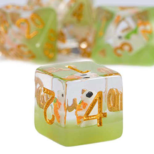 Cusdie 7-Die DND Dice, Polyhedral Dice Set Filled with Animal, for Role Playing Game D&D Dice (Rabbit) - color: Rabbit