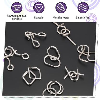 Metal Wire Puzzle Set of 8 with Pouch, Brain Teaser Puzzles IQ Test Ring Disentanglement Unlock Interlock Game Trick Metal for Party Favor Challenge(D Style) - style: D Style