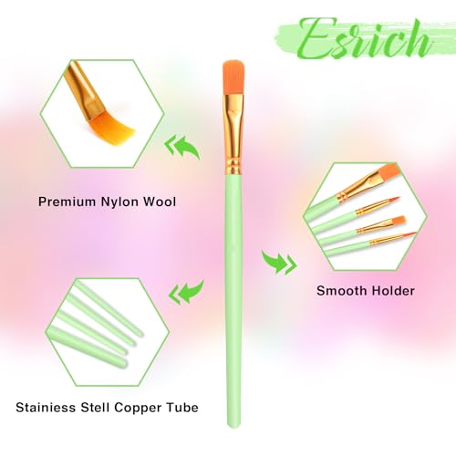 ESRICH Paint Brushes Set,20 Packs 200 Pcs Acrylic Paint Brush Set,Acrylic Oil Watercolor, Face Nail Art, Miniature Detailing,Rock Painting,Painting Artist Professional Kits(Green) - color: Green, size: 200